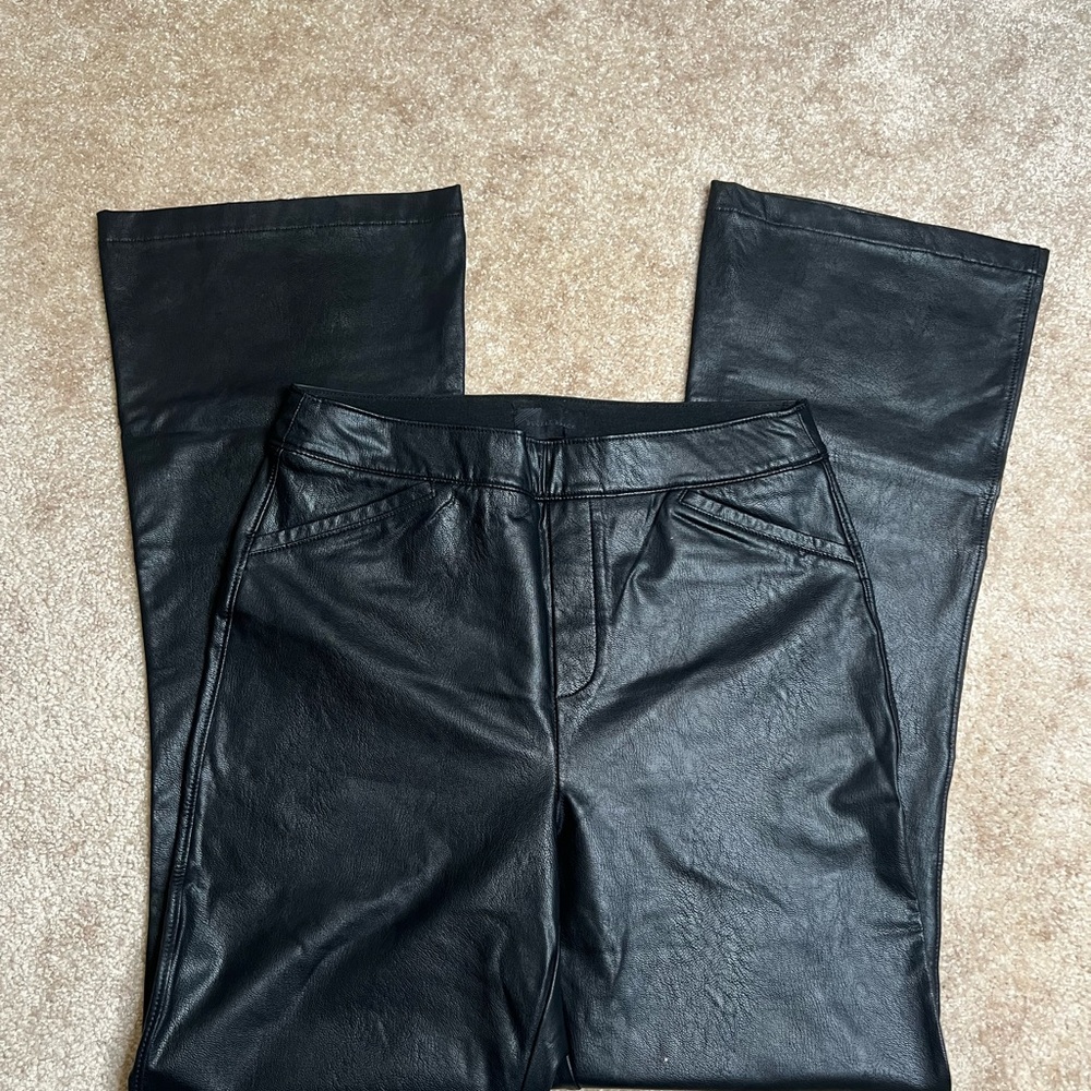 Buckle Black Faux Leather Pull-On Pants - Size M
